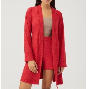 Outdoor Voices Cloudknit Robe In Strawberry Red, size M/L